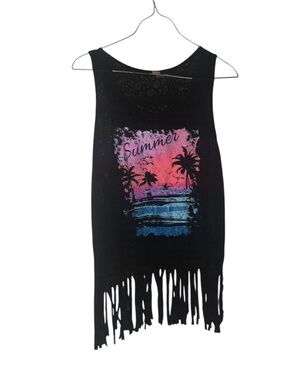 No boundaries Graphic sheer Fringe Tank Top - "Summer" Beach Print